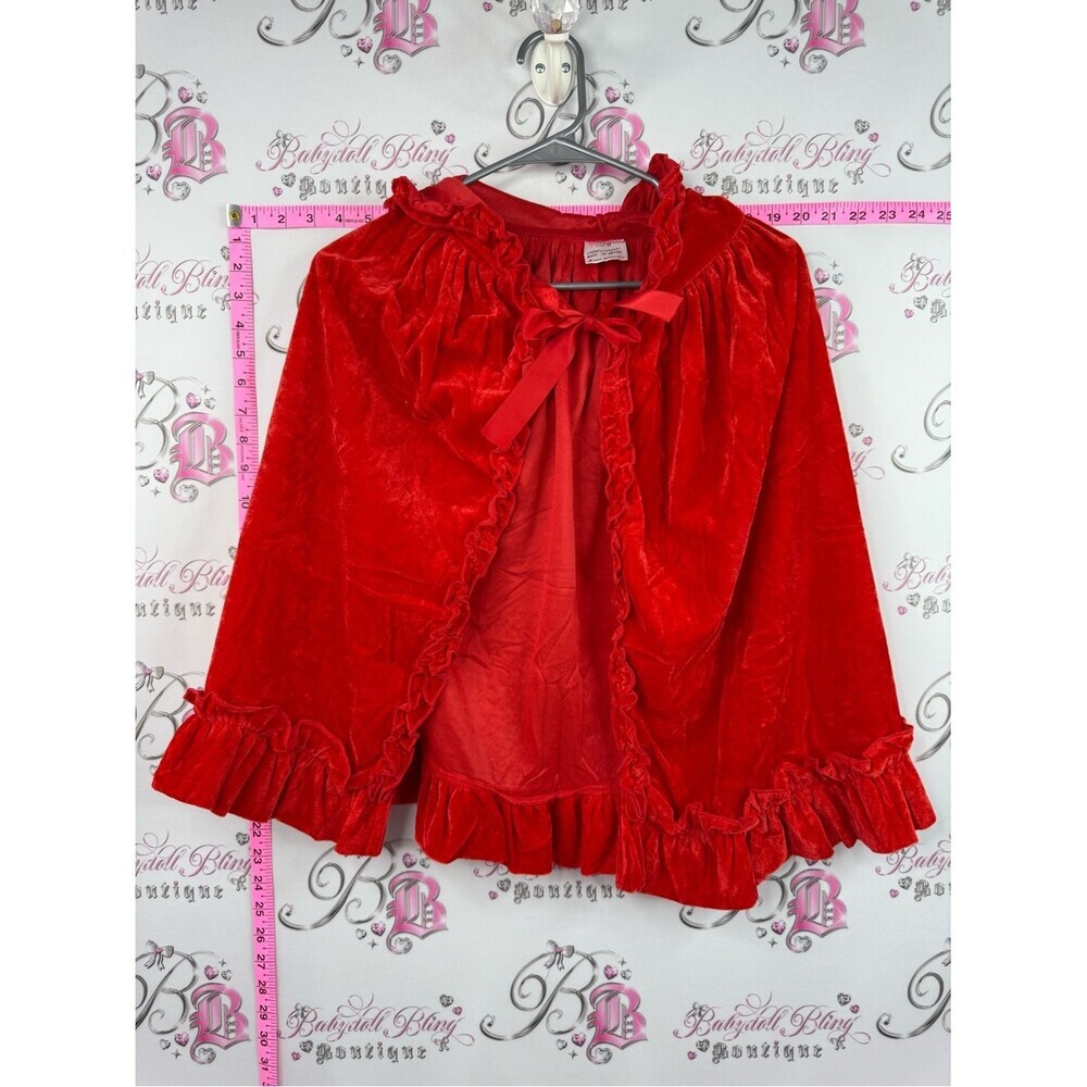 Cape ruffle tie up ribbon Red Velvet Ruffle Capelet with Bow